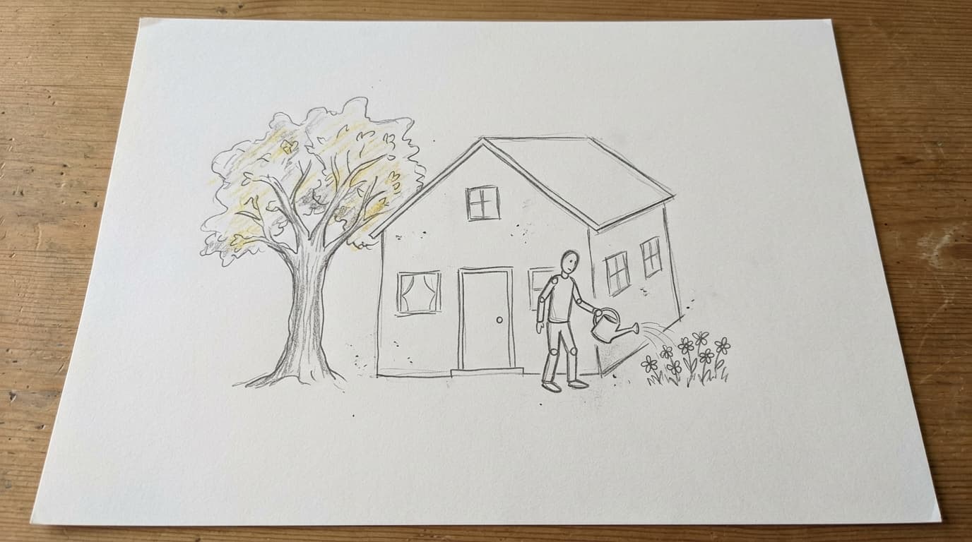 Example drawing: Kinetic House-Tree-Person (K-H-T-P)